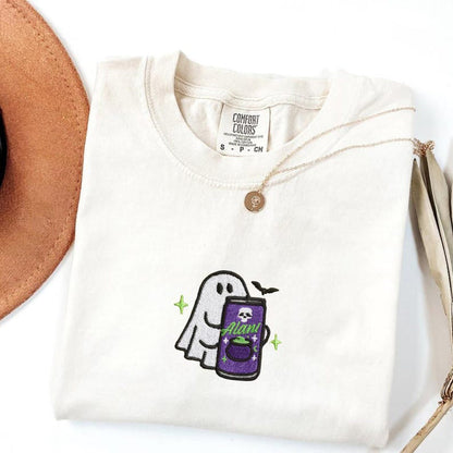 Embroidered Spooky Ghost Halloween Comfort Colors Shirt, Ghost With Energy Drink Fall Tee, Spooky Season Sweatshirt il_794xN.7129287303_8hxo.jpg