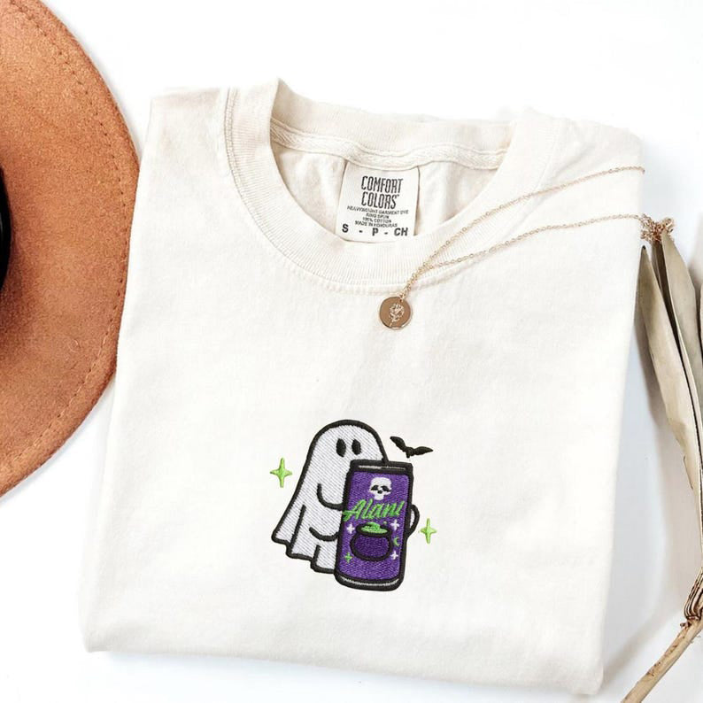 Embroidered Spooky Ghost Halloween Comfort Colors Shirt, Ghost With Energy Drink Fall Tee, Spooky Season Sweatshirt il_794xN.7129287303_8hxo.jpg