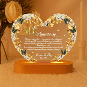 Personalized 50th Anniversary LED Night Light, Golden Wedding Gift Anniversary Gift For Couple