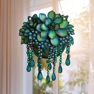 Acrylic Succulent Window Hanging: Boho Crystal Decor, Plant Lover Gift
