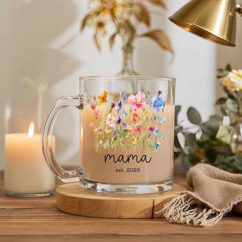 Personalized Mom to Be Coffee Mug, Floral Pregnancy Gift for Expecting Mother, Custom Mama Glass Cup, Baby Shower Gift, New Mom Gift