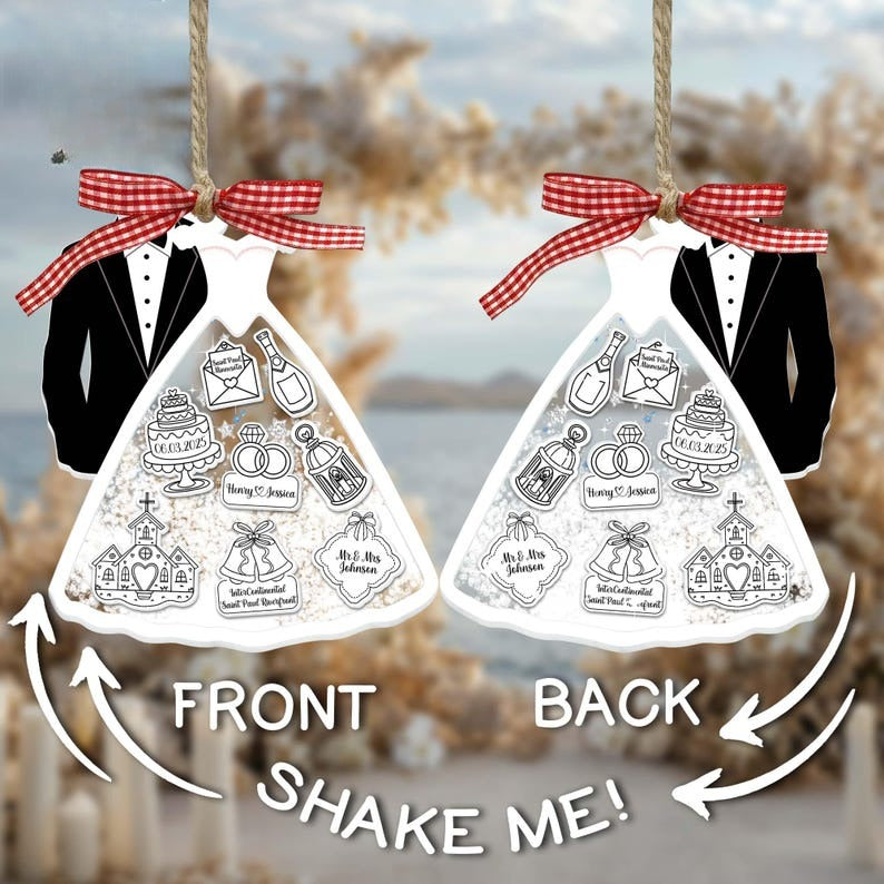 Personalized Wedding Shaker Decor, Unique Proposal, Bride, Groom, Wedding Date, and Marriage Charms, Wedding Ornament, Christmas Ornament