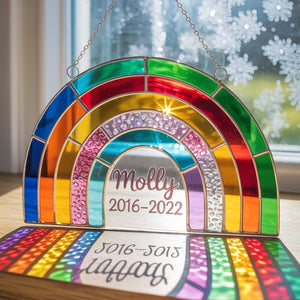 Custom Rainbow Suncatcher, Rainbow Memory Suncatcher, Rainbow Stained Glass Window Suncatcher, Personalised Name Rainbow Hangings