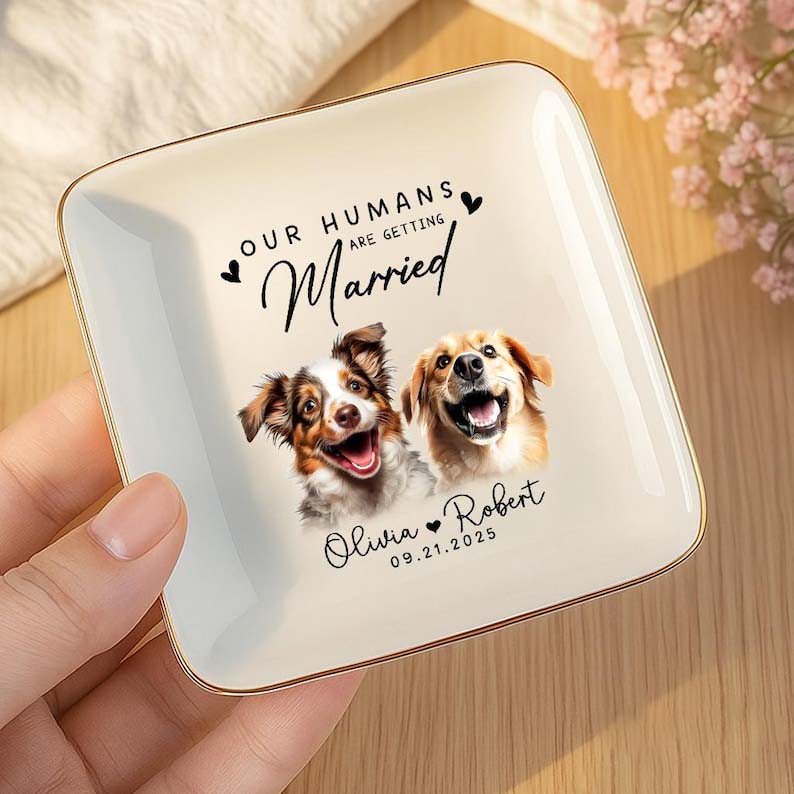 Custom Pet Portrait Ring Dish, Engagement Gift For Her, My Humans Are Getting Married, Personalized Dog Portrait Jewelry Trinket Dish
