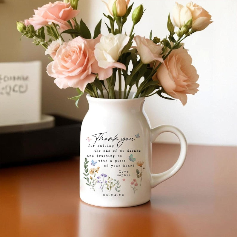 Personalised Mother of the Groom Flower Vase, Custom Mother's Day Flower Vase for Mother of the Groom, Wedding Gifts, Mom of the Groom Gift