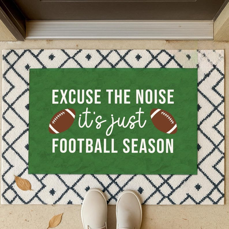 Football Welcome Doormat, Excuse The Noise It's Just Football Season, Football Sport Home Decor, Housewarming Gift, Football Doormat