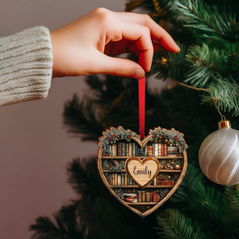 Personalized Christmas Book Wooden Ornament, Custom Bookish Ornament, Bookworm Gifts, Book Club Gift, Librarian Gifts, Book Reader Gifts