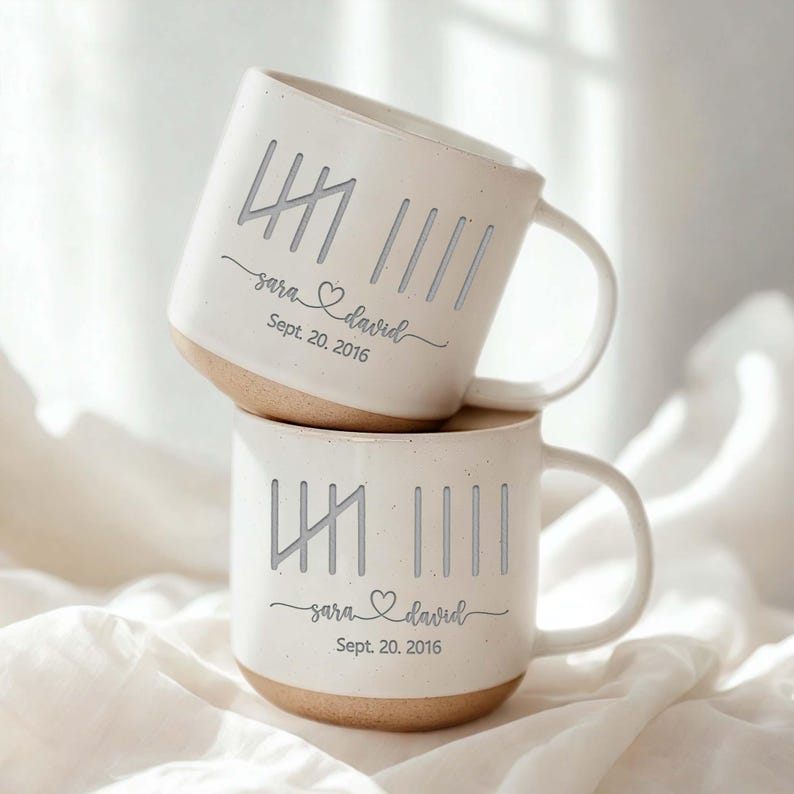 Personalized 9 Year Anniversary Engraved Pottery Mug Engagement Gift, Wedding or 9 Year Anniversary Keepsake, Pottery Anniversary Gift