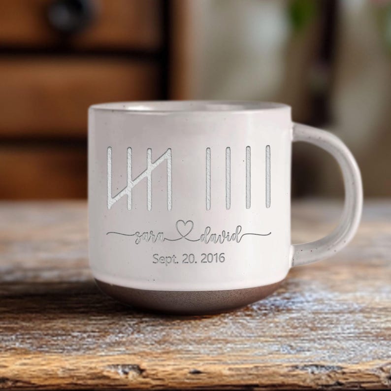 Personalized 9 Year Anniversary Engraved Pottery Mug Engagement Gift, Wedding or 9 Year Anniversary Keepsake, Pottery Anniversary Gift