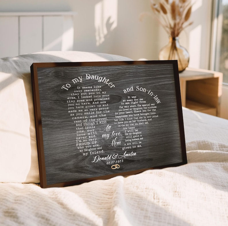 Personalized Daughter And Son In Law Wedding Gift, Gift For Daughter On Wedding Day, Gift For Groom From Mother Of Bride, Wedding Wall Art
