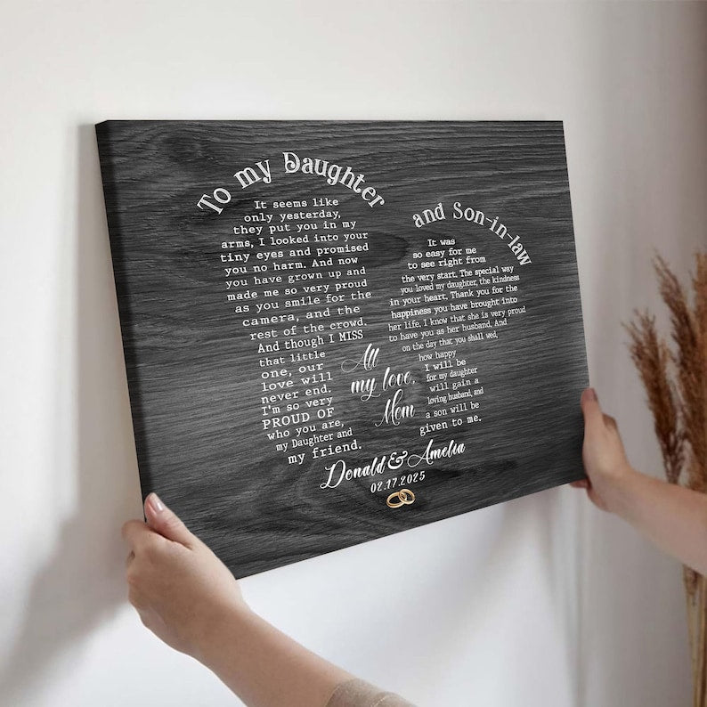 Personalized Daughter And Son In Law Wedding Gift, Gift For Daughter On Wedding Day, Gift For Groom From Mother Of Bride, Wedding Wall Art