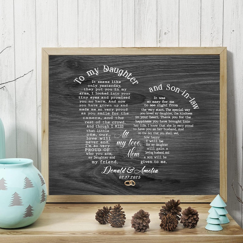 Personalized Daughter And Son In Law Wedding Gift, Gift For Daughter On Wedding Day, Gift For Groom From Mother Of Bride, Wedding Wall Art