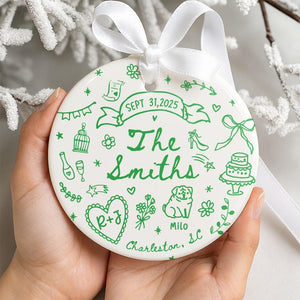 Custom Wedding Ornament, Personalized Wedding Gift with Names, Date & Location Ornament for Bride and Groom, Christmas Gift, Engagement Gift