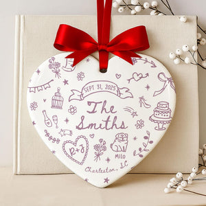 Custom Wedding Ornament, Personalized Wedding Gift with Names, Date & Location Ornament for Bride and Groom, Christmas Gift, Engagement Gift