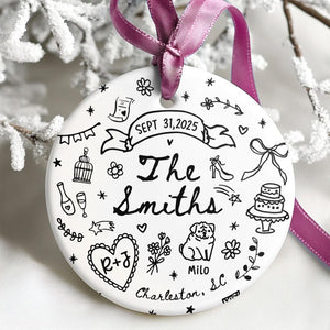 Custom Wedding Ornament, Personalized Wedding Gift with Names, Date & Location Ornament for Bride and Groom, Christmas Gift, Engagement Gift