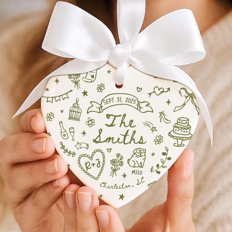 Custom Wedding Ornament, Personalized Wedding Gift with Names, Date & Location Ornament for Bride and Groom, Christmas Gift, Engagement Gift