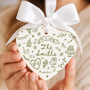 Custom Wedding Ornament, Personalized Wedding Gift with Names, Date & Location Ornament for Bride and Groom, Christmas Gift, Engagement Gift