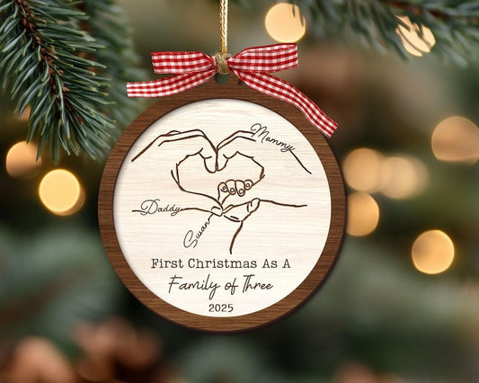 Family Of Three Christmas Ornament, Baby's First Christmas Ornament, Family Christmas Keepsake, New Baby Gift, Xmas Gifts, Newborn Gift