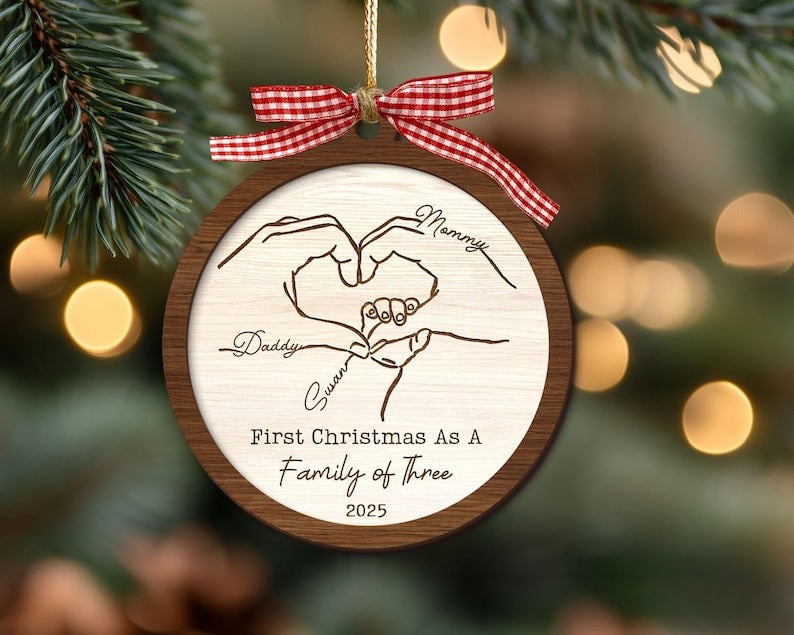 Family Of Three Christmas Ornament, Baby's First Christmas Ornament, Family Christmas Keepsake, New Baby Gift, Xmas Gifts, Newborn Gift