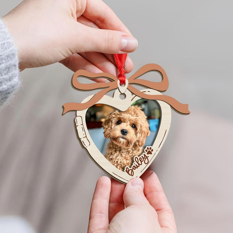 Personalized Pet Portrait Photo Ornament, First Christmas Ornament Gift for Pet Lover Gift, Custom Forever Loved Memorial Dog Cat Ornament