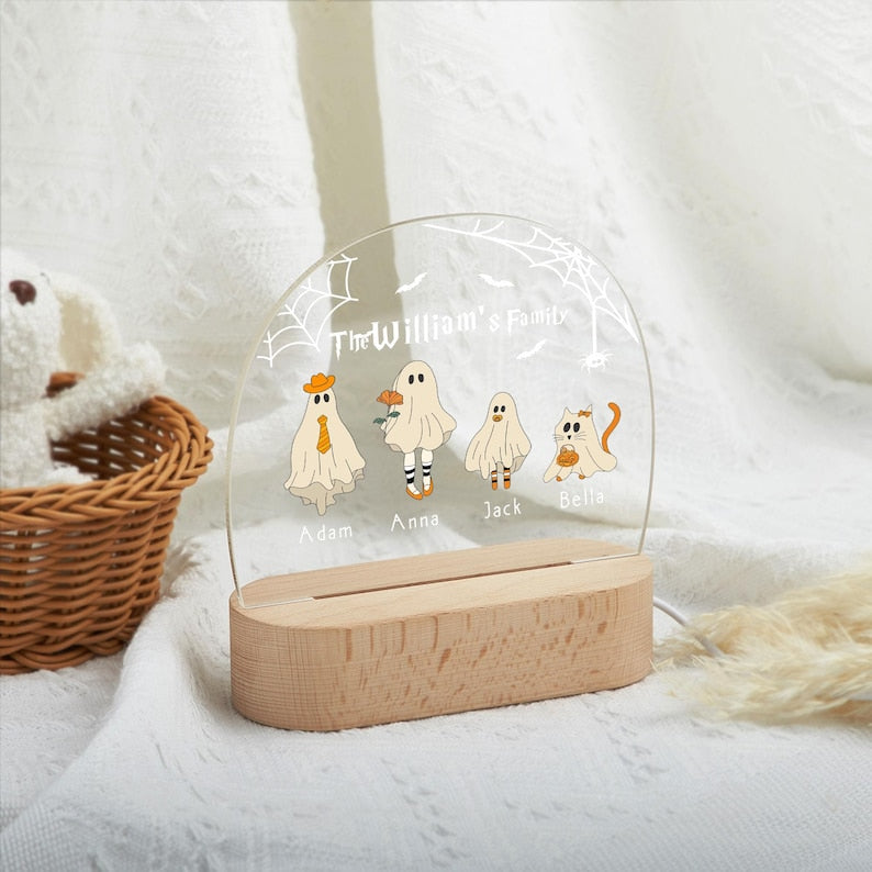 Personalized Night Lamp With Name, Custom Halloween Night Light, Halloween Ghost Family Lamp, Funny Halloween Gifts, Halloween Home Decor