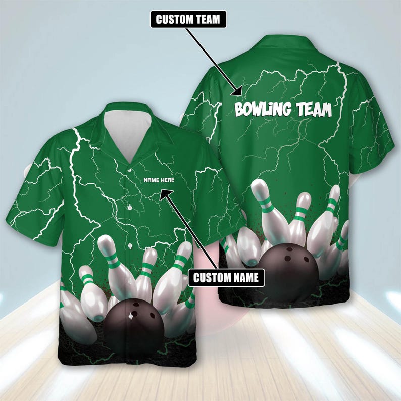 Custom Lightning Strike Bowling Shirt, Personalized Team Uniform, Player Name