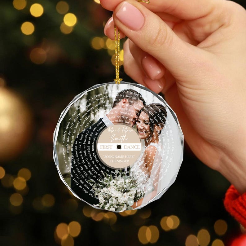 Personalized Song Lyrics Glass Ornament: Custom Wedding Photo, First Christmas Couple First Christmas Married Ornament, Wedding Anniversary Gift