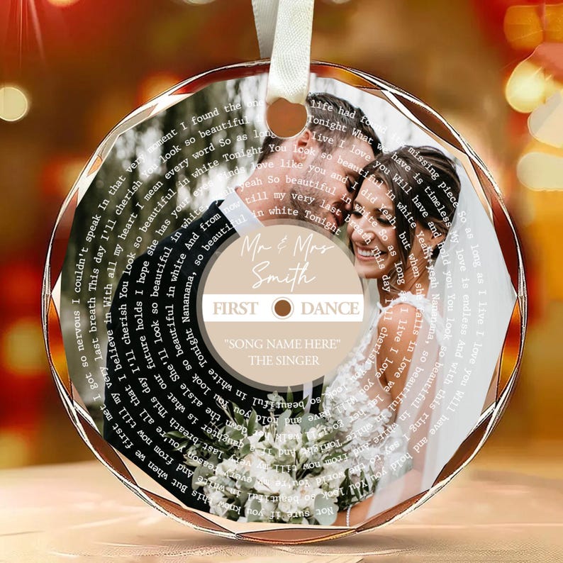 Personalized Song Lyrics Glass Ornament: Custom Wedding Photo, First Christmas Couple First Christmas Married Ornament, Wedding Anniversary Gift