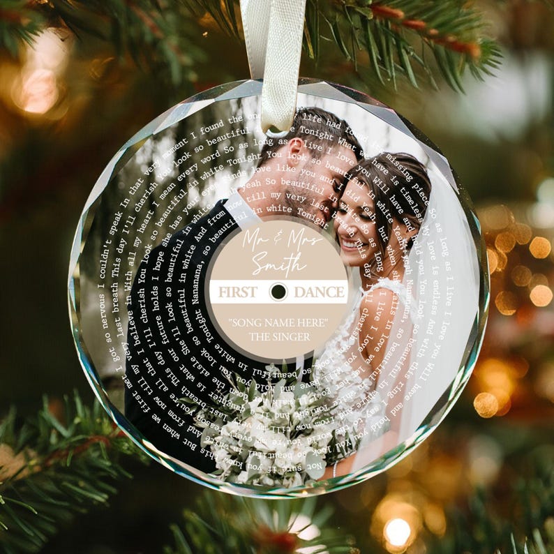 Personalized Song Lyrics Glass Ornament: Custom Wedding Photo, First Christmas Couple First Christmas Married Ornament, Wedding Anniversary Gift