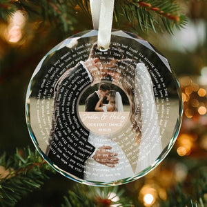 Personalized Song Lyrics Ornament, Custom Wedding Photo Glass Ornament, Couple First Christmas Married Ornament, Wedding Anniversary Gift