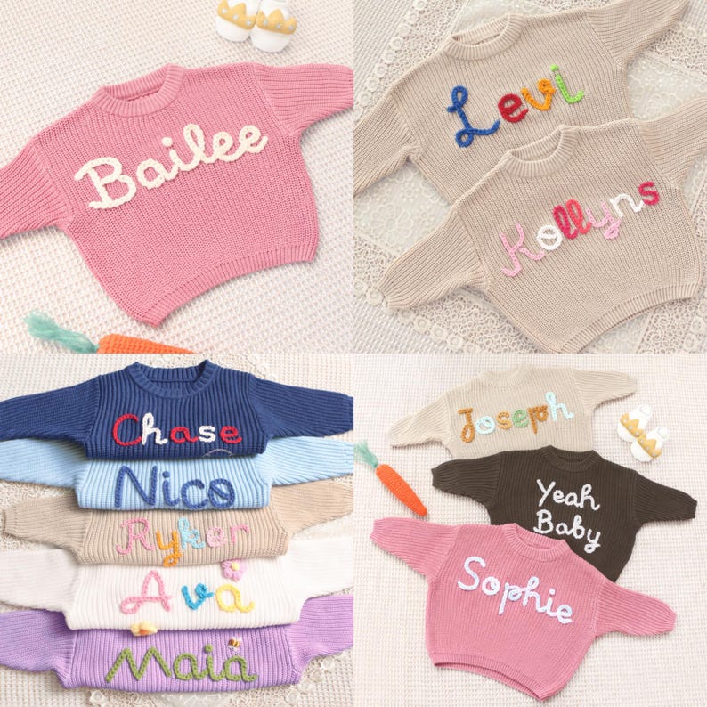 Personalized Baby Sweater with Name, Custom Name Knit Jumper, Baby Girl Boy Cardigan, Hand Embroidered Toddler Sweater, First Birthday Gift
