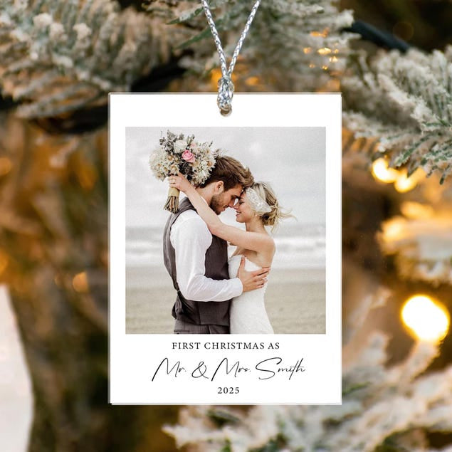 Our First Christmas Married Ornament 2025, Custom Photo Ornament, Christmas Ornaments Personalized, Newlywed Gifts, Mr & Mrs Ornament Gift
