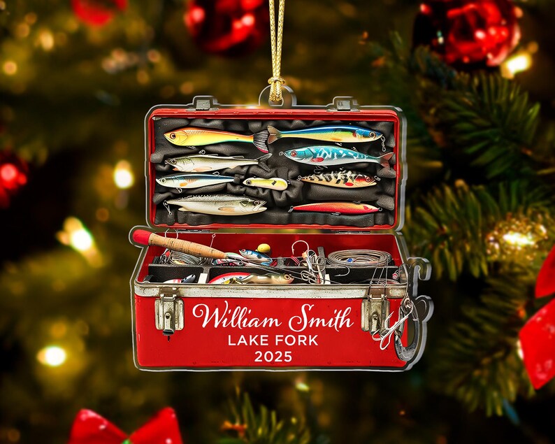 Fishing Tackle Box 2D Flat Ornament,Personalized Fishing Christmas Ornament,Fishing Club Gift,Christmas Gift for Dad Gradpa, Fisherman Gifts