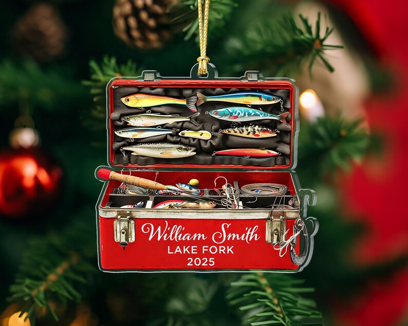 Fishing Tackle Box 2D Flat Ornament,Personalized Fishing Christmas Ornament,Fishing Club Gift,Christmas Gift for Dad Gradpa, Fisherman Gifts