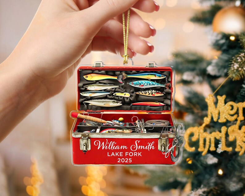 Fishing Tackle Box 2D Flat Ornament,Personalized Fishing Christmas Ornament,Fishing Club Gift,Christmas Gift for Dad Gradpa, Fisherman Gifts