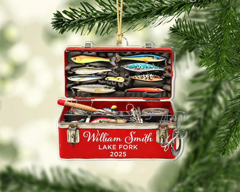 Fishing Tackle Box 2D Flat Ornament,Personalized Fishing Christmas Ornament,Fishing Club Gift,Christmas Gift for Dad Gradpa, Fisherman Gifts