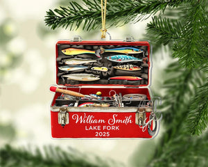 Fishing Tackle Box 2D Flat Ornament,Personalized Fishing Christmas Ornament,Fishing Club Gift,Christmas Gift for Dad Gradpa, Fisherman Gifts