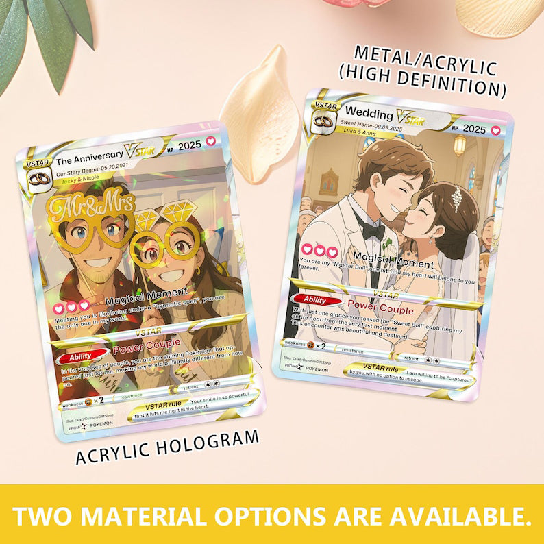 Personalized Pokemon Anniversary Card, Anime Wedding Card, Custom Couple Photo Gift, Valentine's Day Gift, Anniversary Present for Him & Her