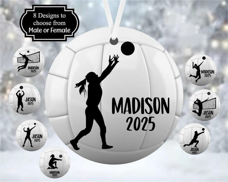 Volleyball Ornament, 8 Designs To Choose From, Male Or Female, Volleyball Tree Decoration, Sports Ceramic Ornament, Team Gift, Volleyball Decoration