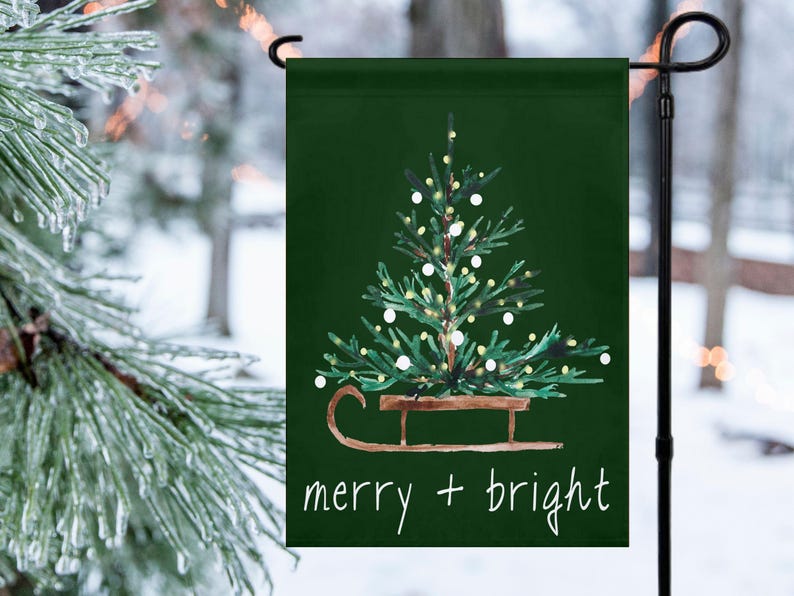 Christmas Garden Flag, Outdoor Holiday Decor, Watercolor Christmas Tree Porch Decorations, New Home Housewarming Gift, Seasonal Decor