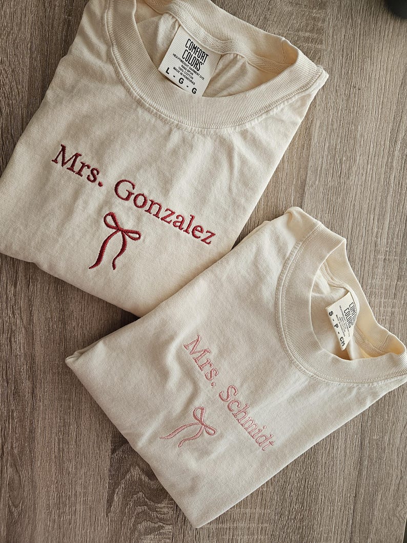 Embroidery Custom Mrs. Bride Shirt, Bride Gift, Wedding shirt, Engagement gift, Bachelorete party tee, Gift for her, Coquette bow bride tee. il_794xN.7132174573_eyul.jpg
