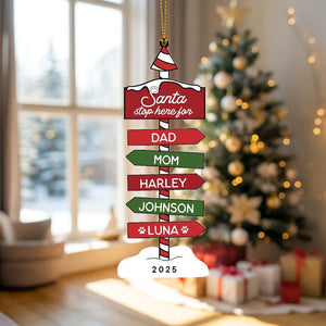 Personalized Santa Stop Here Ornament for Kids, Custom Family Christmas Ornament 2025, Engraved North Pole Sign, Holiday Tree Decoration
