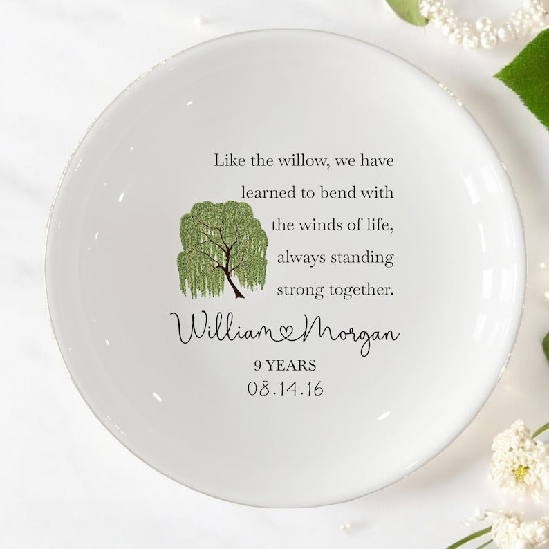 Personalized 9th Anniversary Willow Tree Gift Dish-Wedding Gift-Newlywed Gifts For Couple