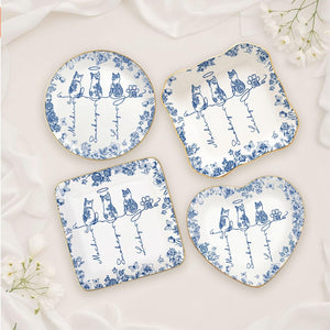 Toile De Jouy Cute Cat With Name Ring Dish, Gift For Cat Owner, Personalised Gift For Pet Lover,Cat Mom Trinket Tray Cat Memorial Gift