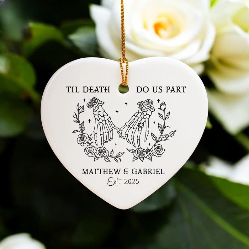 Personalized Skeleton Anniversary Ornament, Til Death Do Us Part, Halloween Ornament, Christmas Gift, Skeleton Couple, Gothic Wedding Gift