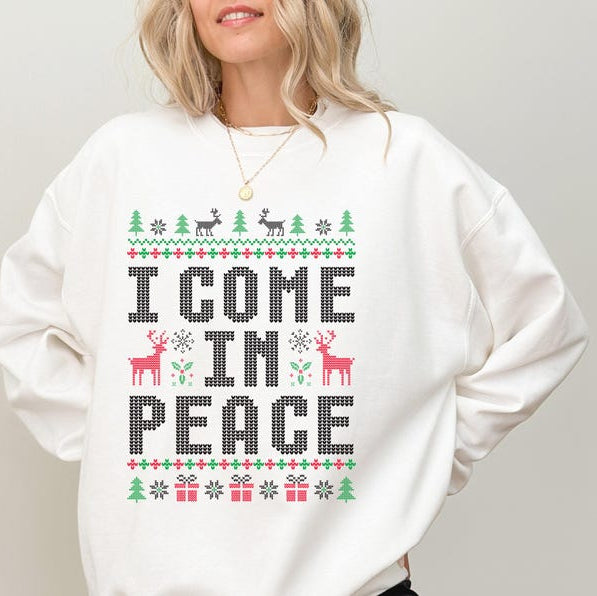 Christmas Couple Sweatshirt,Couples Ugly Sweater, Come in Peace Matching Christmas Sweatshirt, Holiday Tshirt, Funny Christmas Gift