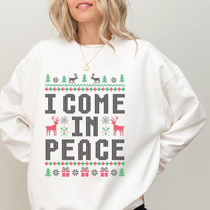Christmas Couple Sweatshirt,Couples Ugly Sweater, Come in Peace Matching Christmas Sweatshirt, Holiday Tshirt, Funny Christmas Gift