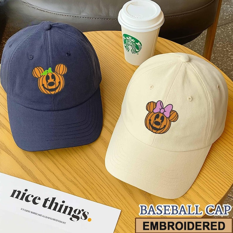 Embroidered Mouse Pumpkin Hat, Family Trip Mouse Ear Hat, Trendy Halloween Embroidered Hat, Family World Vacation Cap