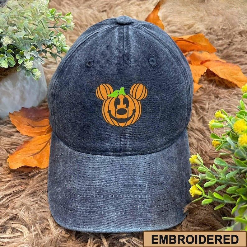 Embroidered Mouse Pumpkin Hat, Family Trip Mouse Ear Hat, Trendy Halloween Embroidered Hat, Family World Vacation Cap