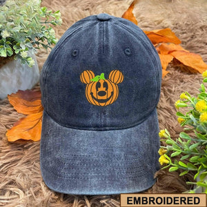 Embroidered Mouse Pumpkin Hat, Family Trip Mouse Ear Hat, Trendy Halloween Embroidered Hat, Family World Vacation Cap